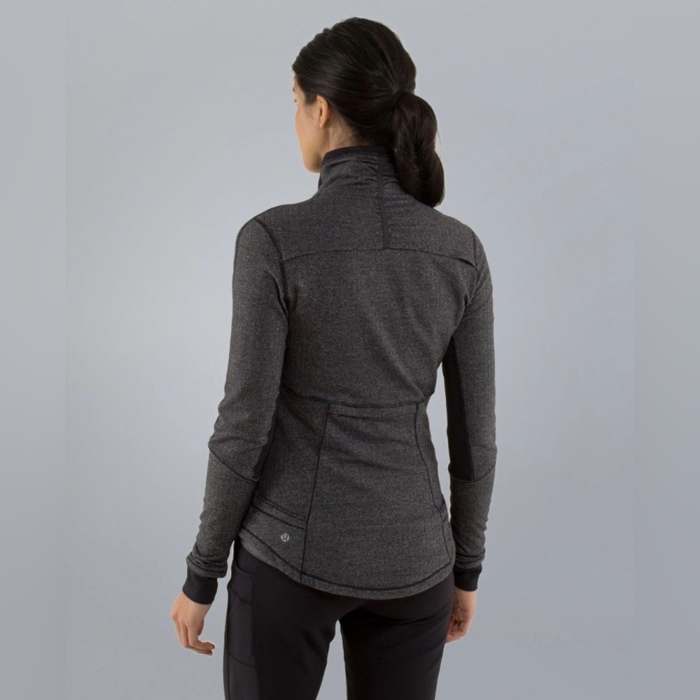 Lululemon Base Runner 1/2 Zip Pullover Jacket Heathered Herringbone Black Sz 10 - Picture 2 of 13